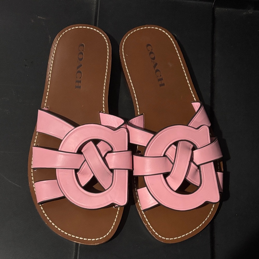Coach Pink Leather Slide Sandals
